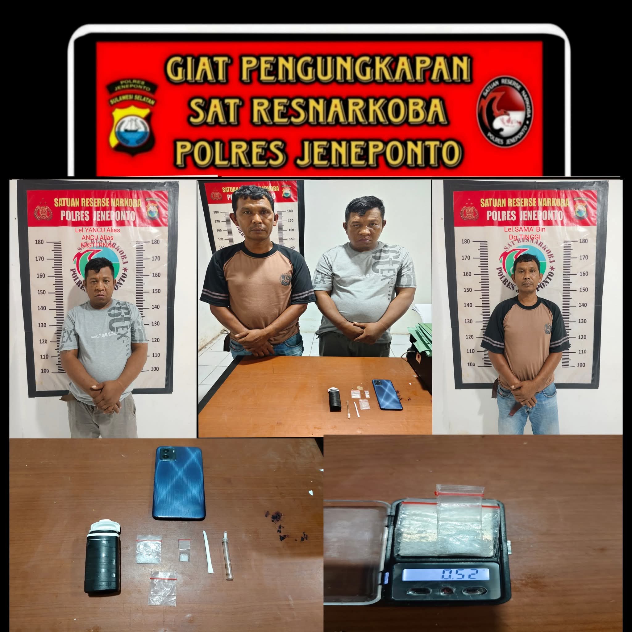 Satresnarkoba Jeneponto Tangkap Dua Pelaku Narkoba, Barang Bukti Sabu Disita
