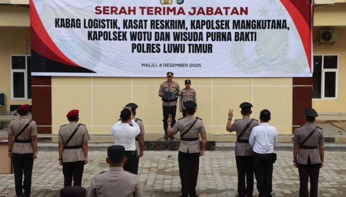 Polres Luwu Timur Gelar Sertijab dan Purnabakti, Kapolres Tekankan Profesionalisme